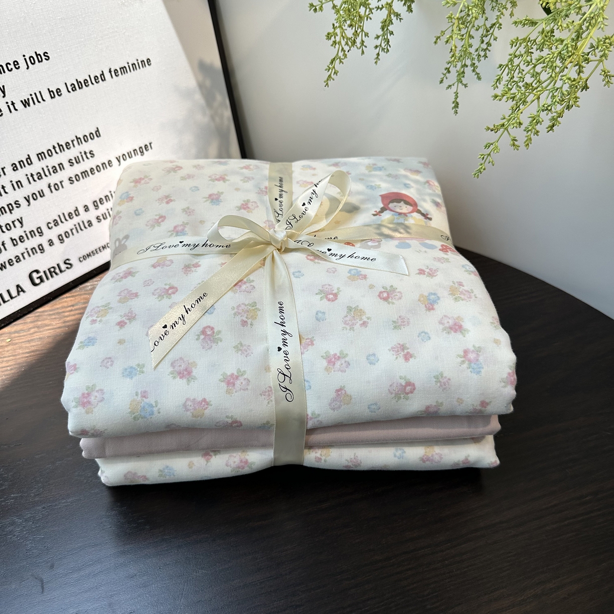 91家纺网 家纺一手货源 找家纺 麦伦家居 2025新款A类全棉纯棉有氧双层纱人字纹提花四件套 小红帽