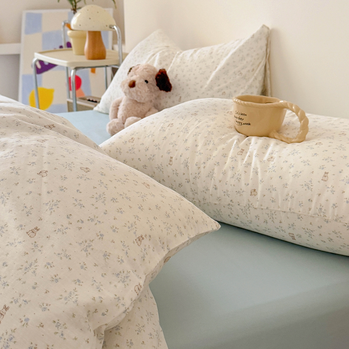 91家纺网 家纺一手货源 找家纺 麦伦家居 2025新款A类全棉纯棉有氧双层纱人字纹提花四件套 兰花兔