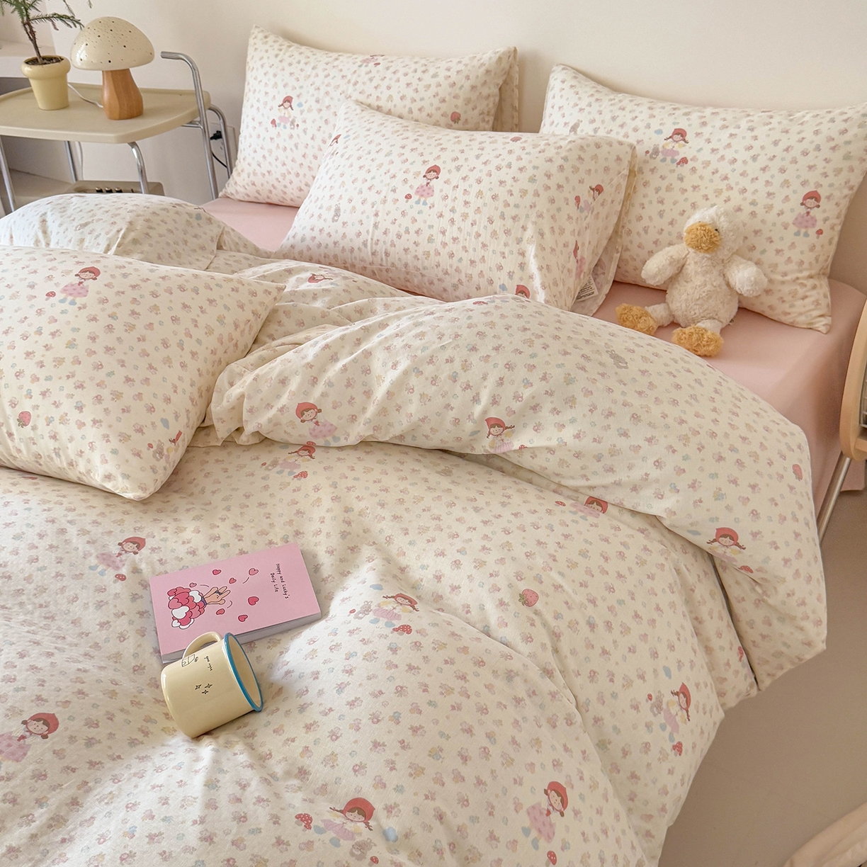 91家纺网 家纺一手货源 找家纺 麦伦家居 2025新款A类全棉纯棉有氧双层纱人字纹提花四件套 小红帽