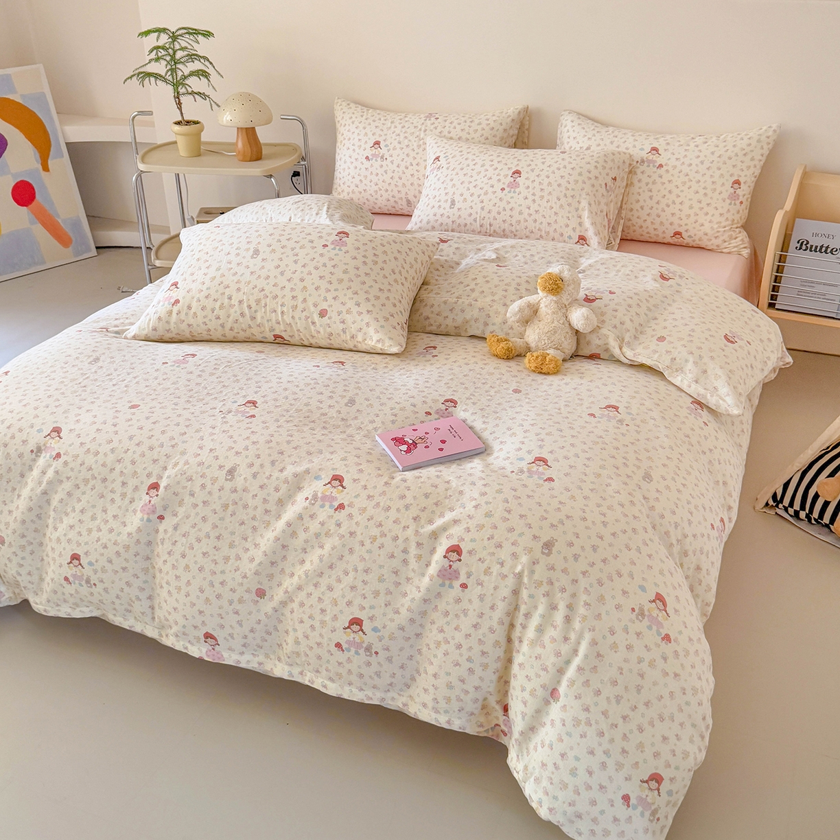 91家纺网 家纺一手货源 找家纺 麦伦家居 2025新款A类全棉纯棉有氧双层纱人字纹提花四件套 小红帽