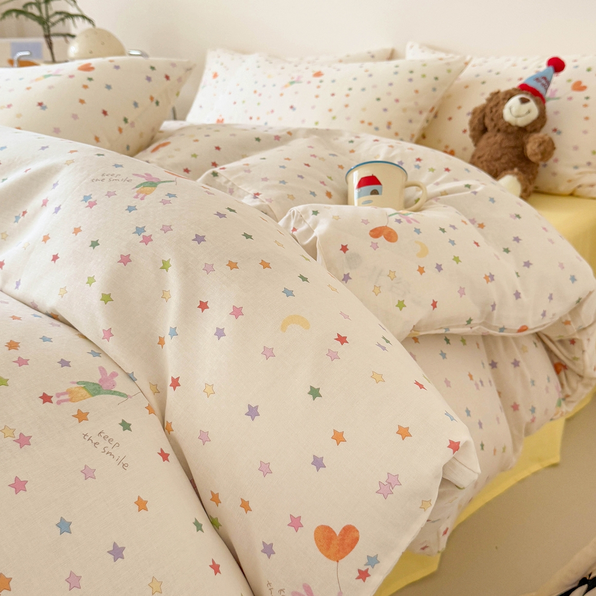 麦伦家居 2025新款A类全棉纯棉有氧双层纱人字纹提花四件套 小星星