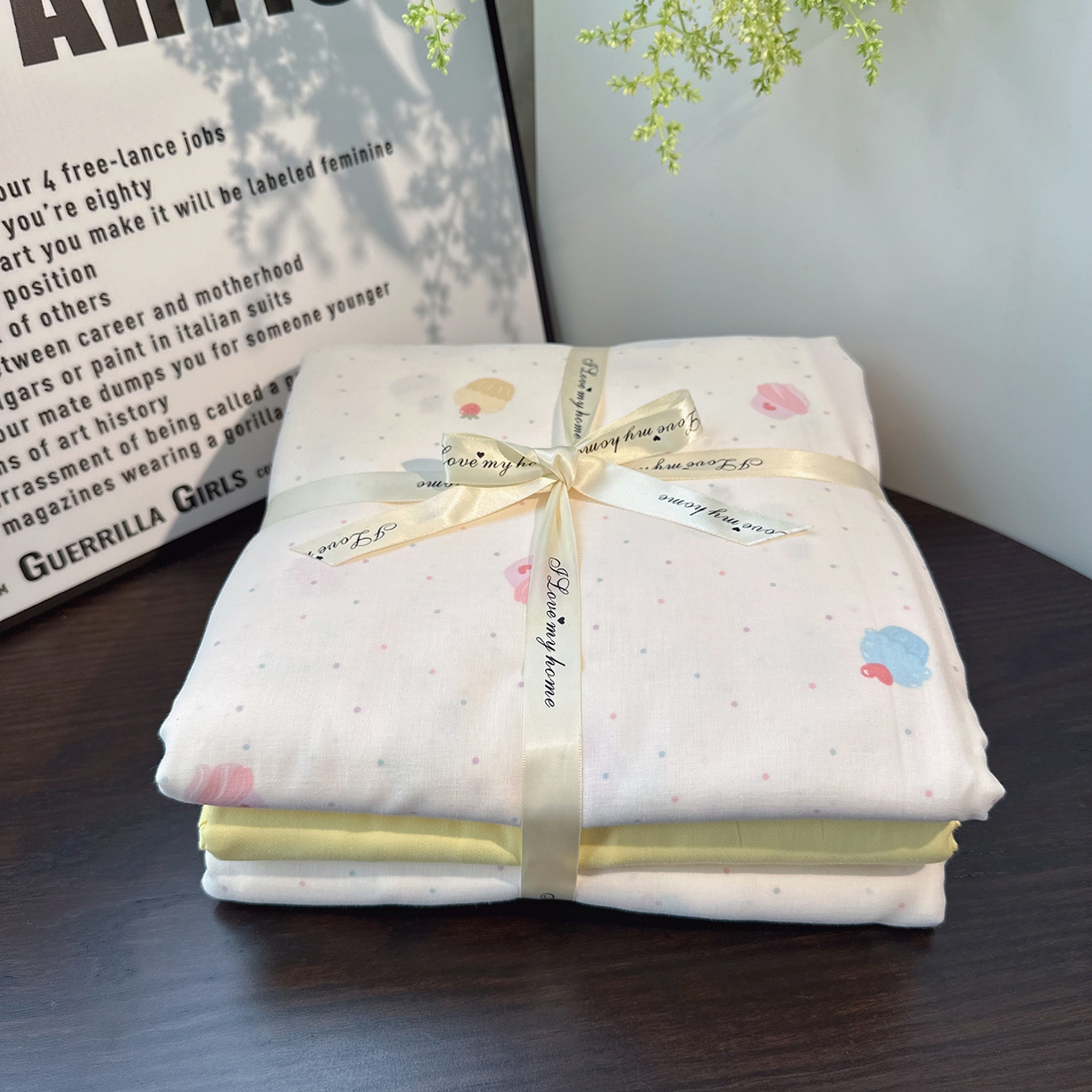 麦伦家居 2025新款A类全棉纯棉有氧双层纱人字纹提花四件套 冰激凌