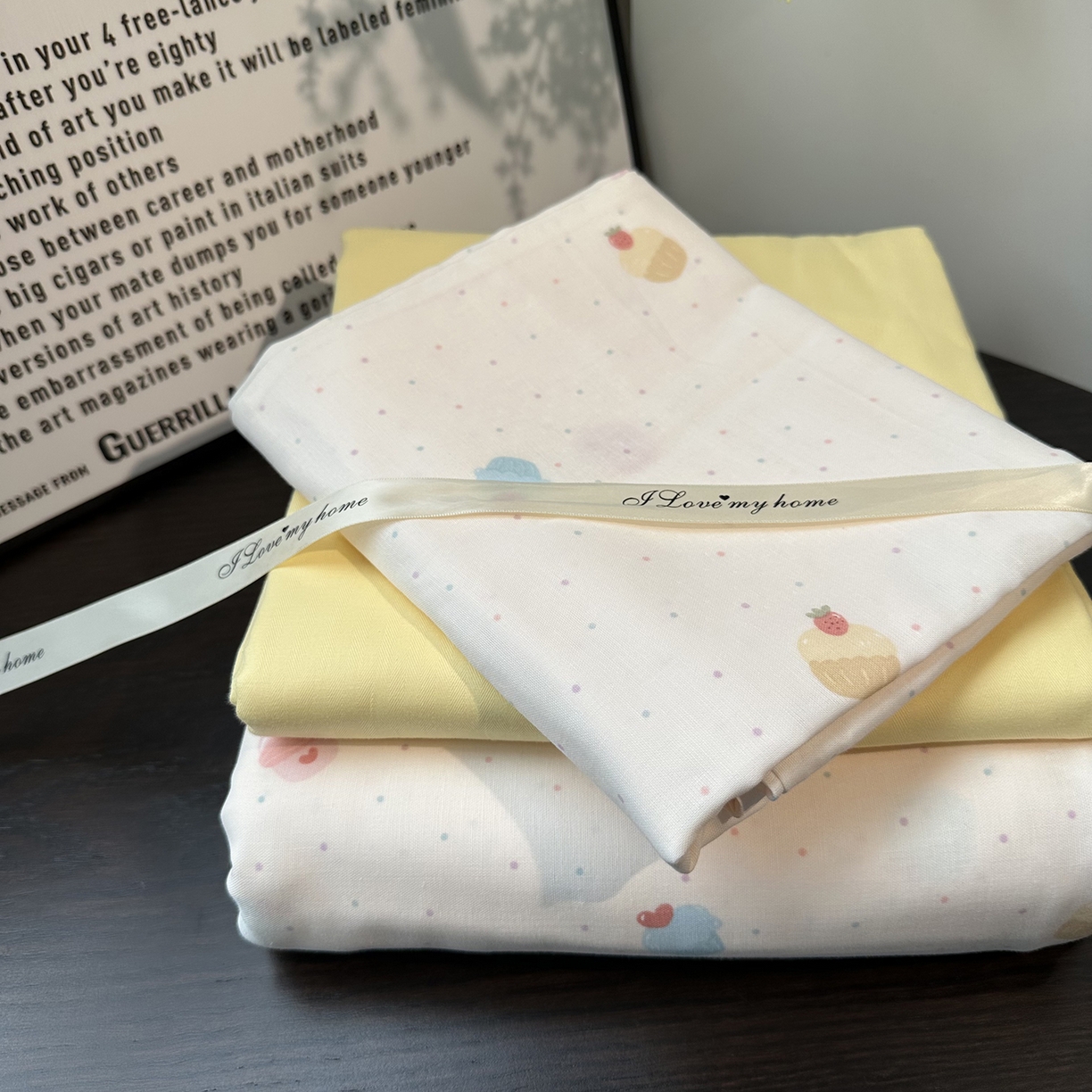 91家纺网 家纺一手货源 找家纺 麦伦家居 2025新款A类全棉纯棉有氧双层纱人字纹提花四件套 冰激凌