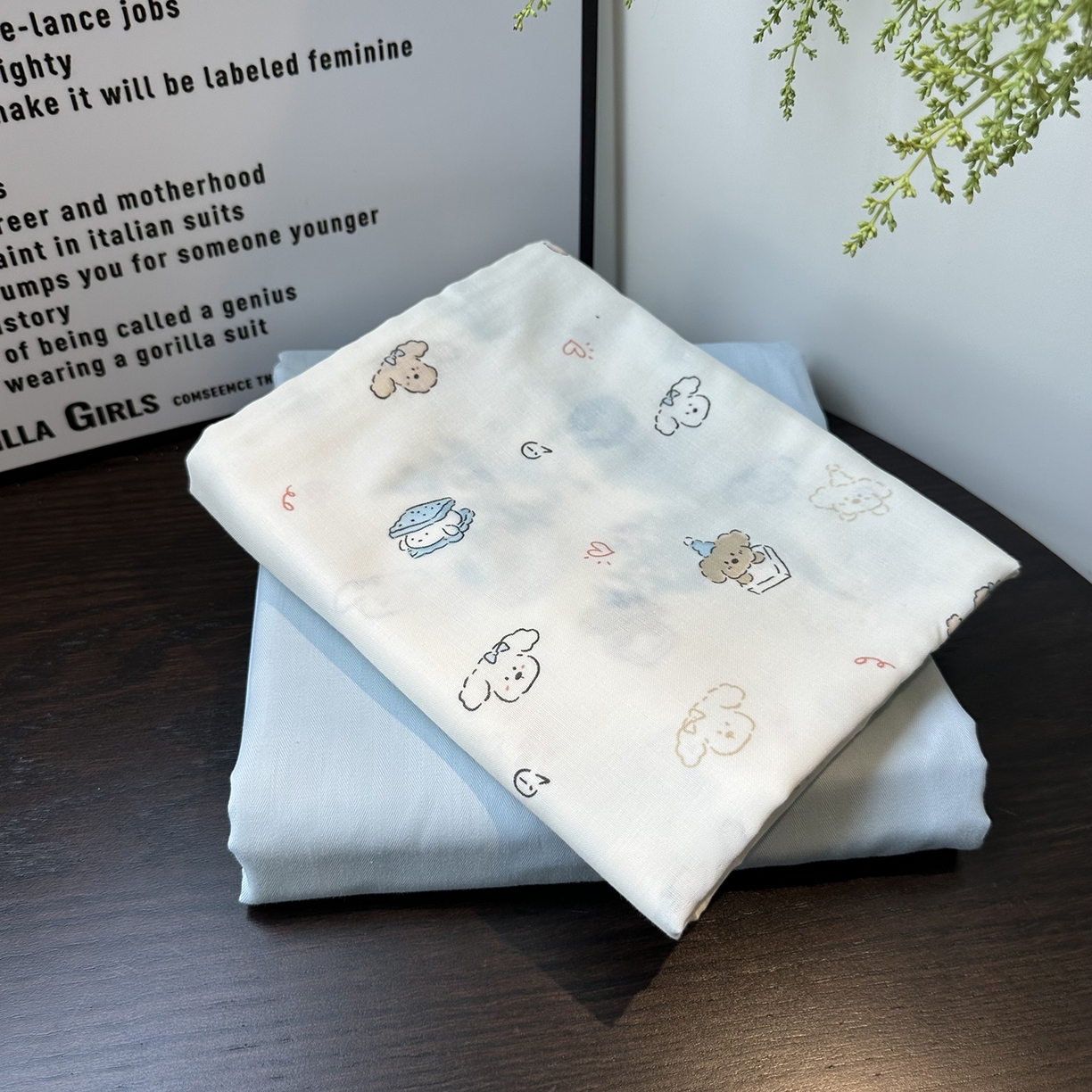 91家纺网 家纺一手货源 找家纺 麦伦家居 2025新款A类全棉纯棉有氧双层纱人字纹提花四件套 卷毛狗