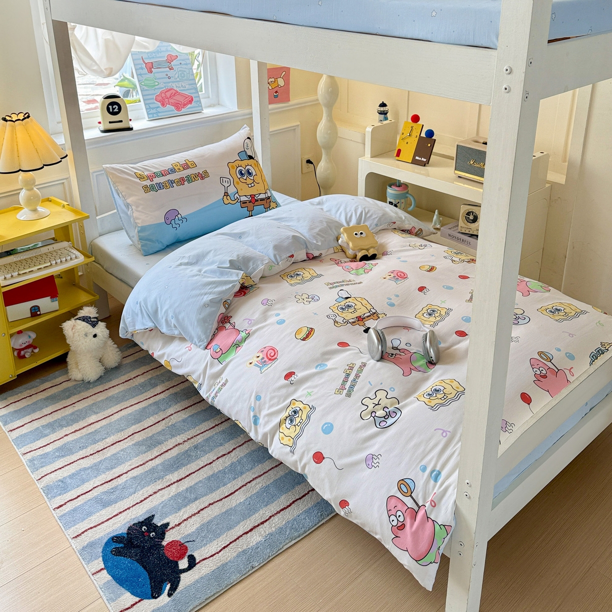 91家纺网 家纺一手货源 找家纺 海岛哥哥 2025新款软柔棉105g大版双面印花宿舍学生三件套上下铺三件套 海绵小宝