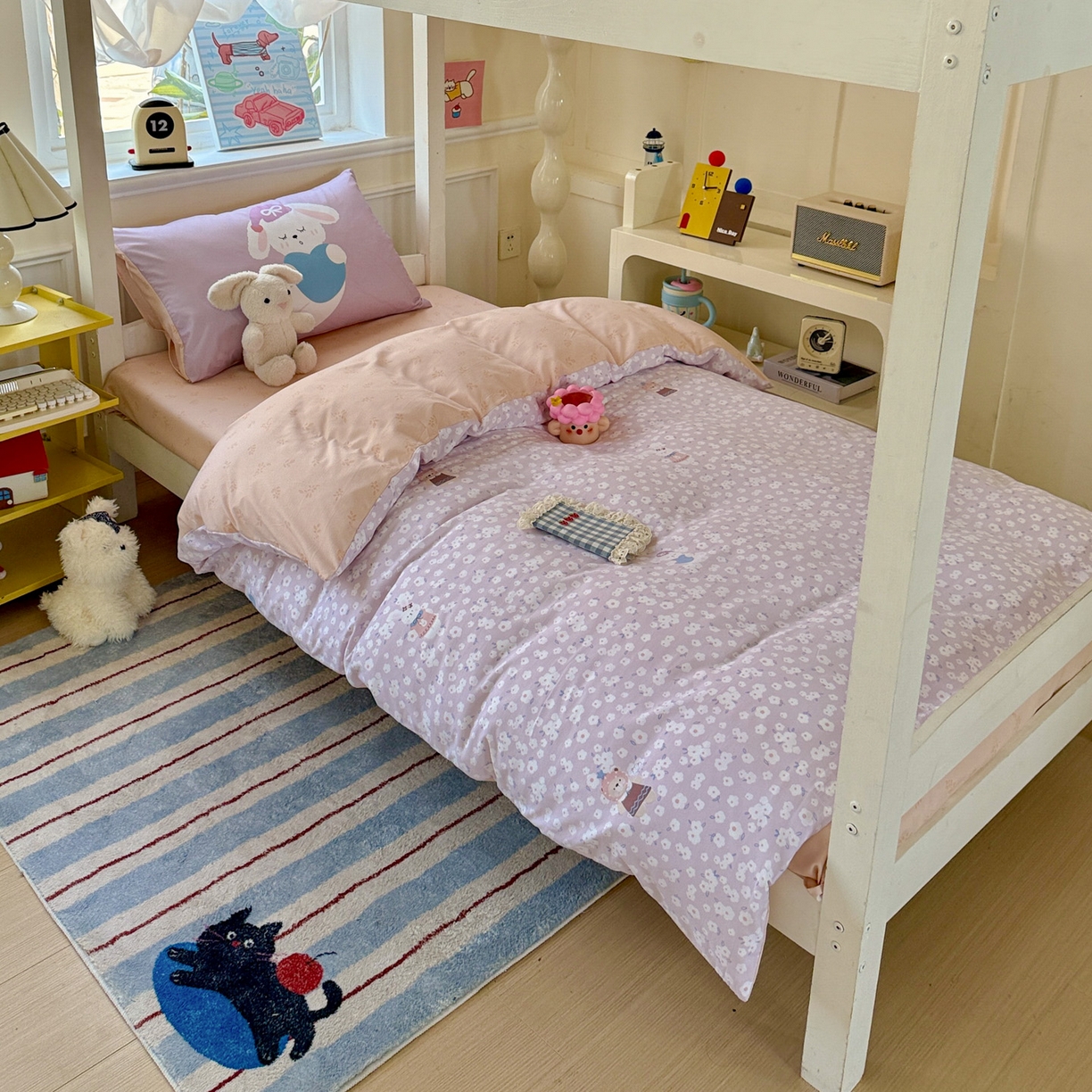 91家纺网 家纺一手货源 找家纺 海岛哥哥 2025新款软柔棉105g大版双面印花宿舍学生三件套上下铺三件套 兔软软