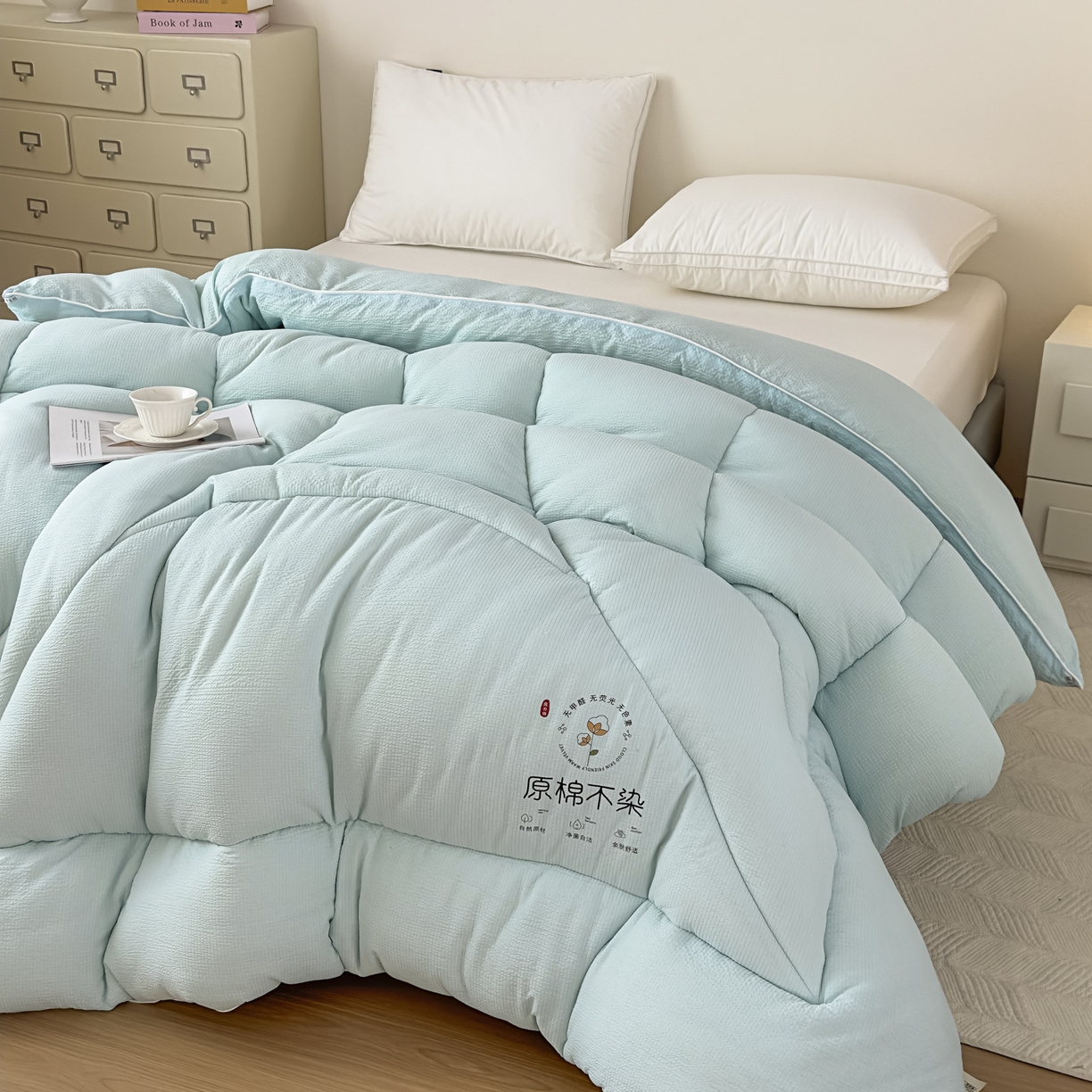 91家纺网 家纺一手货源 找家纺 尊妙被业 2025新品冬被被子被芯春秋被子母被直播批发夏被 -蓝