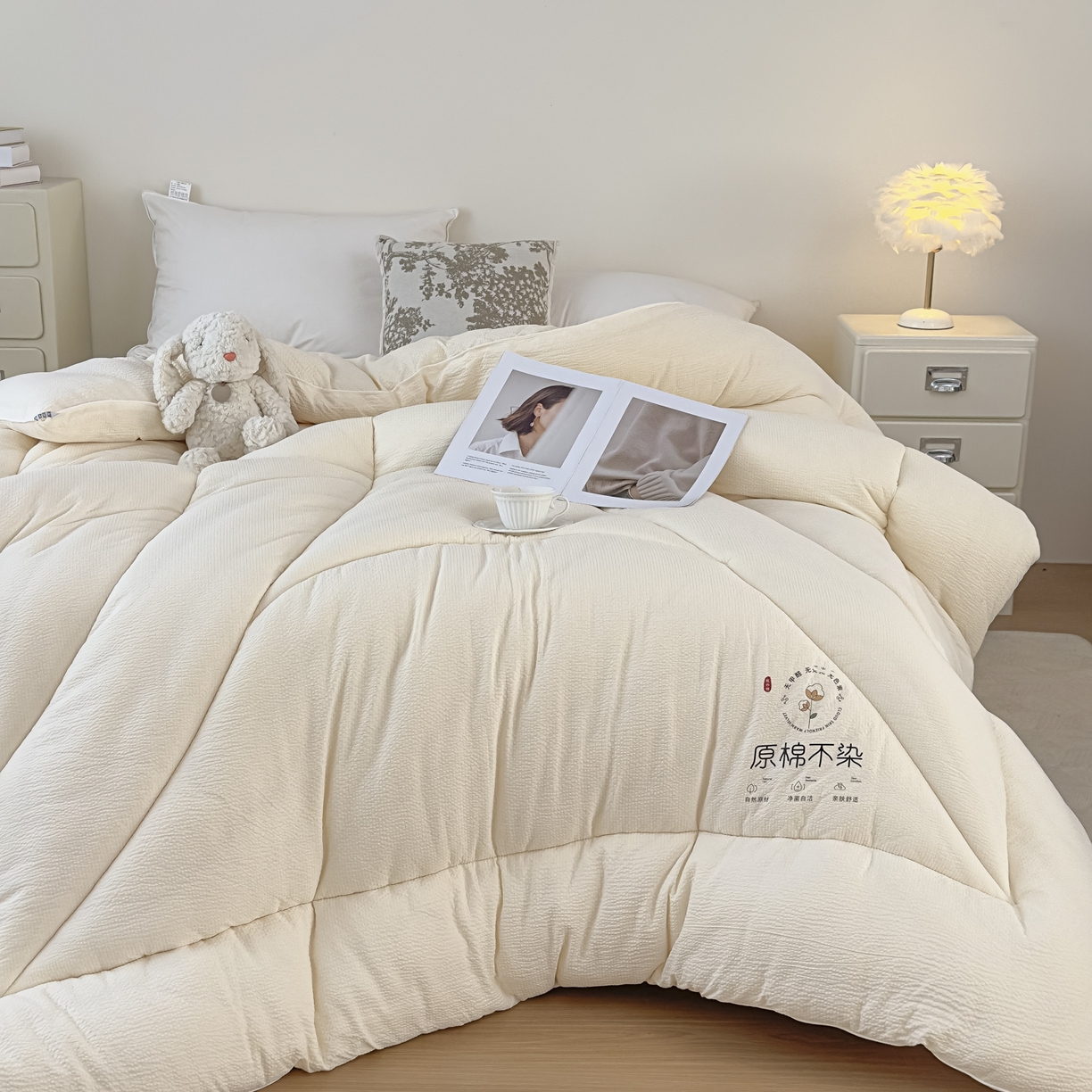 91家纺网 家纺一手货源 找家纺 尊妙被业 2025新品冬被被子被芯春秋被子母被直播批发夏被 -米黄