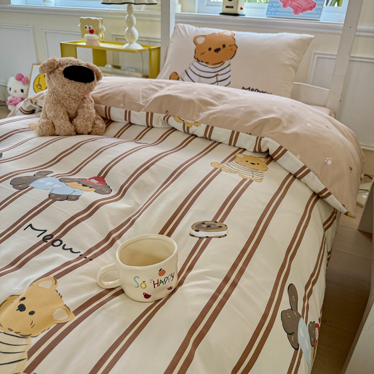 91家纺网 家纺一手货源 找家纺 海岛哥哥 2025新款软柔棉105g大版双面印花宿舍学生三件套上下铺三件套 巧克力犬米