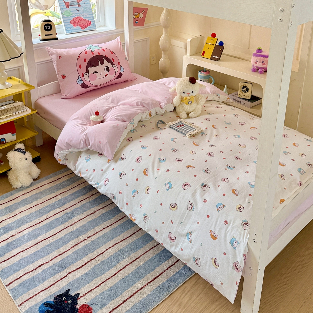 91家纺网 家纺一手货源 找家纺 海岛哥哥 2025新款软柔棉105g大版双面印花宿舍学生三件套上下铺三件套 甜心女孩