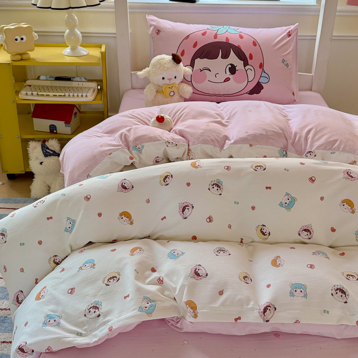 91家纺网 家纺一手货源 找家纺 海岛哥哥 2025新款软柔棉105g大版双面印花宿舍学生三件套上下铺三件套 甜心女孩