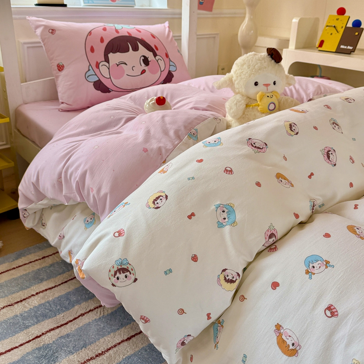 91家纺网 家纺一手货源 找家纺 海岛哥哥 2025新款软柔棉105g大版双面印花宿舍学生三件套上下铺三件套 甜心女孩