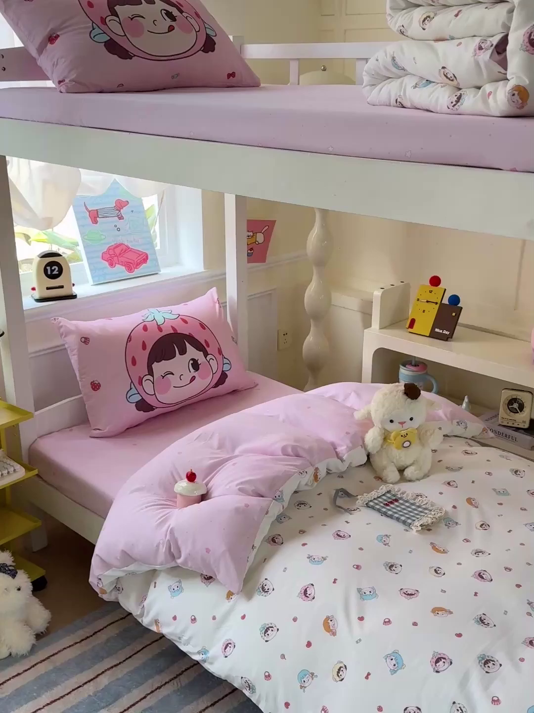 91家纺网 家纺一手货源 找家纺 海岛哥哥 2025新款软柔棉105g大版双面印花宿舍学生三件套上下铺三件套 甜心女孩