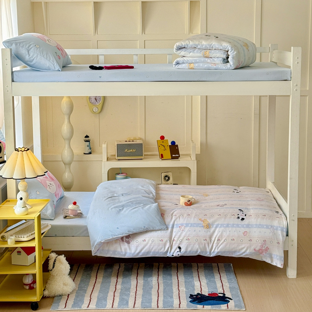 91家纺网 家纺一手货源 找家纺 海岛哥哥 2025新款软柔棉105g大版双面印花宿舍学生三件套上下铺三件套 甜心小猫