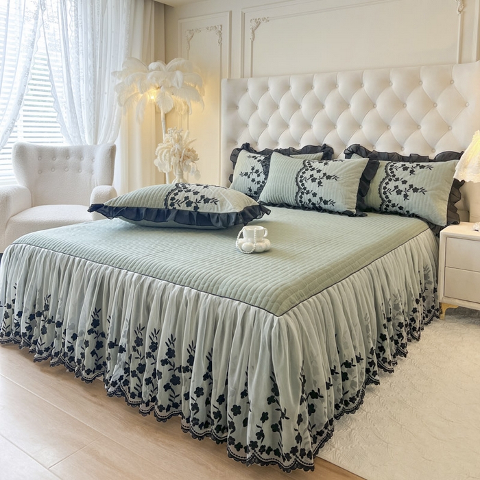 91家纺网 家纺一手货源 找家纺 恋尚 2025春夏新款香云纱床裙单床裙床裙单件-赫本妮娅 赫本妮娅-橄榄绿