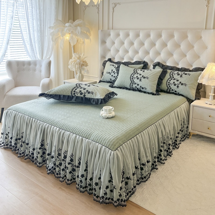 91家纺网 家纺一手货源 找家纺 恋尚 2025春夏新款香云纱床裙单床裙床裙单件-赫本妮娅 赫本妮娅-橄榄绿