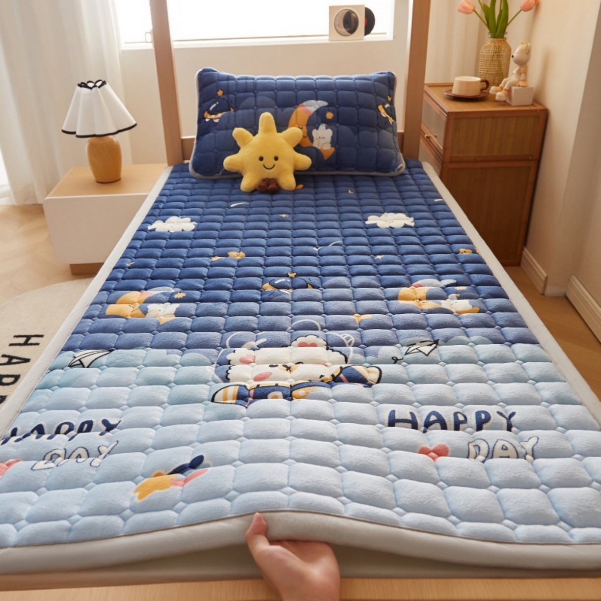 91家纺网 家纺一手货源 找家纺 （总）奇丝雅 2025新款A类牛奶绒床褥床垫家用学生宿舍上下铺寝室软垫床护垫夹棉褥子-学生床垫