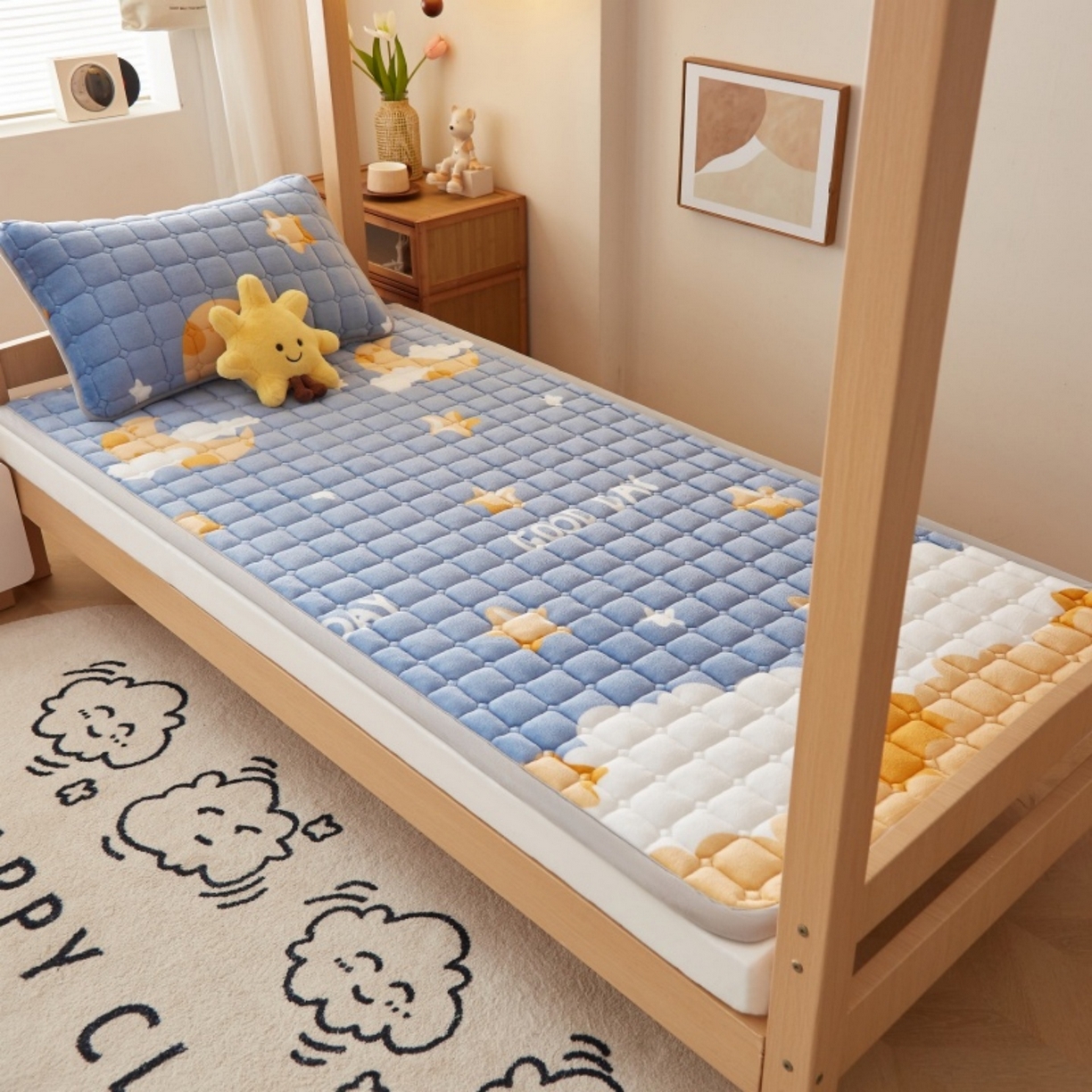 91家纺网 家纺一手货源 找家纺 （总）奇丝雅 2025新款A类牛奶绒床褥床垫家用学生宿舍上下铺寝室软垫床护垫夹棉褥子-学生床垫