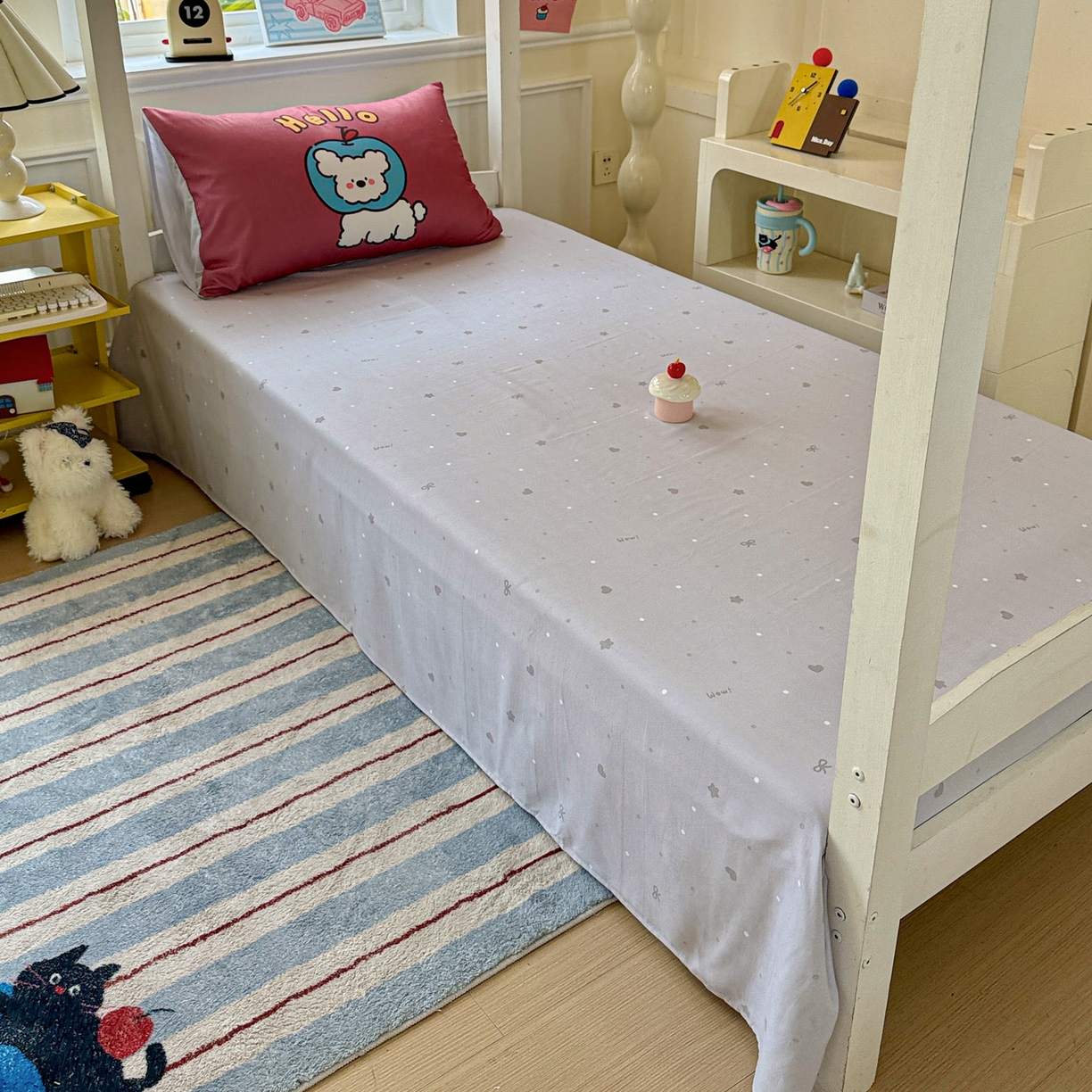 91家纺网 家纺一手货源 找家纺 海岛哥哥 2025新款软柔棉105g大版双面印花宿舍学生三件套上下铺三件套 复古绿格狗