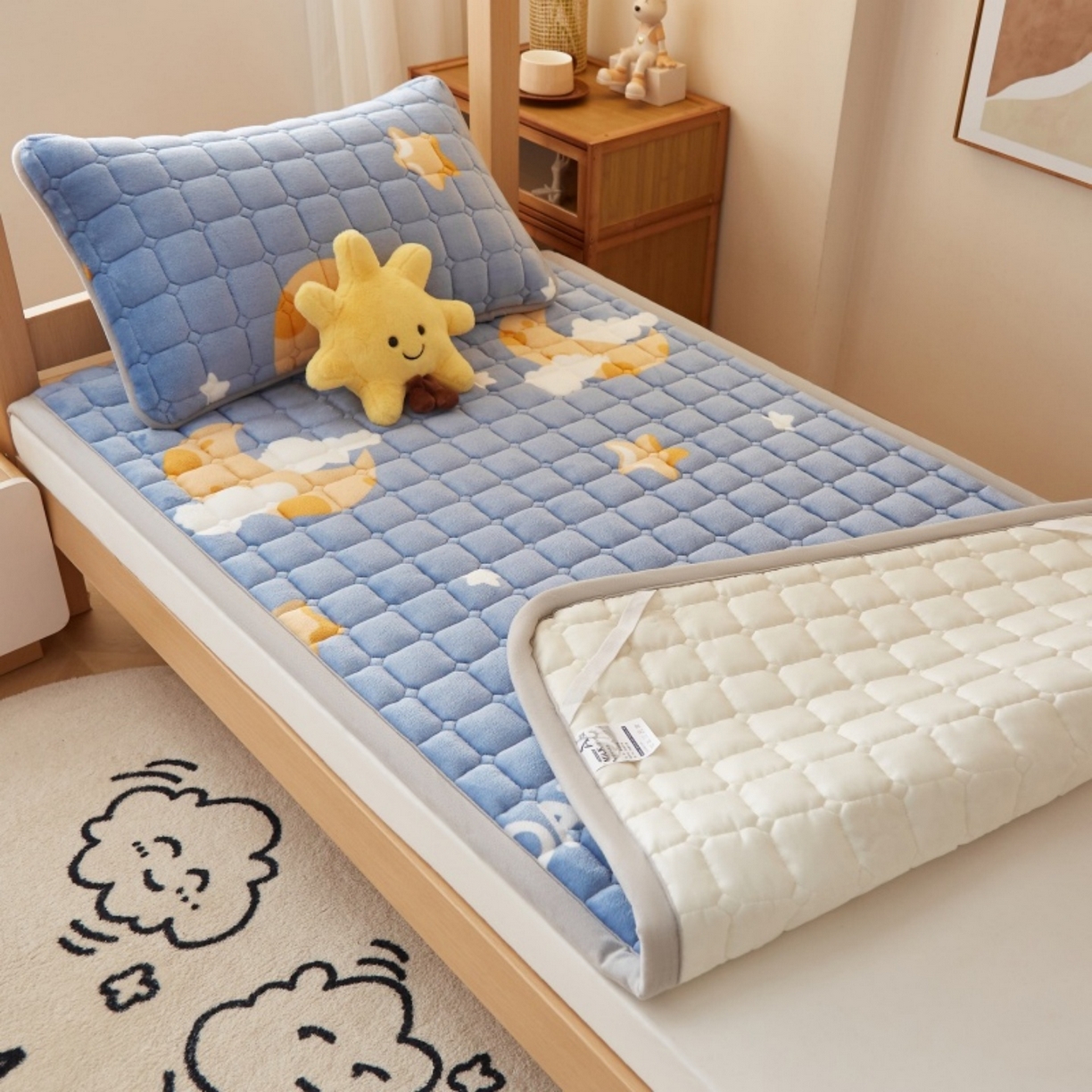 91家纺网 家纺一手货源 找家纺 奇丝雅 2025新款A类牛奶绒床褥床垫家用学生宿舍上下铺寝室软垫床护垫夹棉褥子-学生床垫 筑梦星空