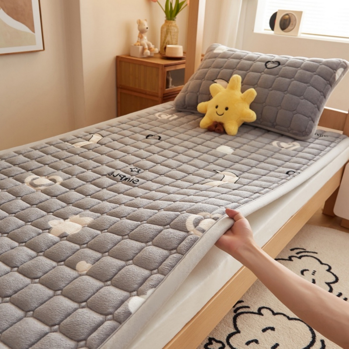 91家纺网 家纺一手货源 找家纺 奇丝雅 2025新款A类牛奶绒床褥床垫家用学生宿舍上下铺寝室软垫床护垫夹棉褥子-学生床垫 满天星