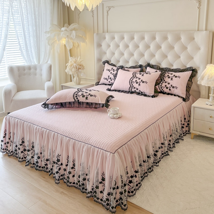 91家纺网 家纺一手货源 找家纺 恋尚 2025春夏新款香云纱床裙单床裙床裙单件-赫本妮娅 赫本妮娅-少女粉