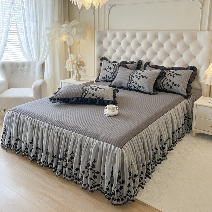 91家纺网 家纺一手货源 找家纺 恋尚 2025春夏新款香云纱床裙单床裙床裙单件-赫本妮娅 赫本妮娅-深灰