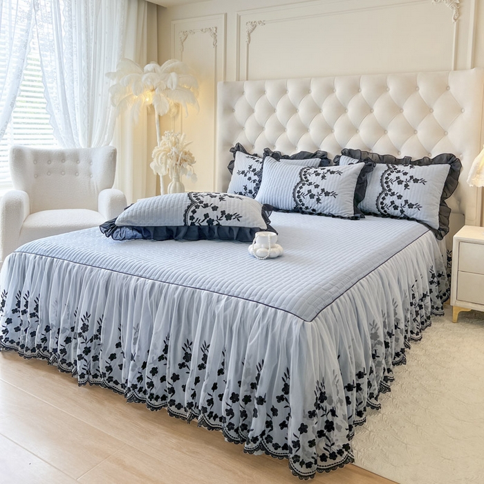 91家纺网 家纺一手货源 找家纺 恋尚 2025春夏新款香云纱床裙单床裙床裙单件-赫本妮娅 赫本妮娅-天空蓝