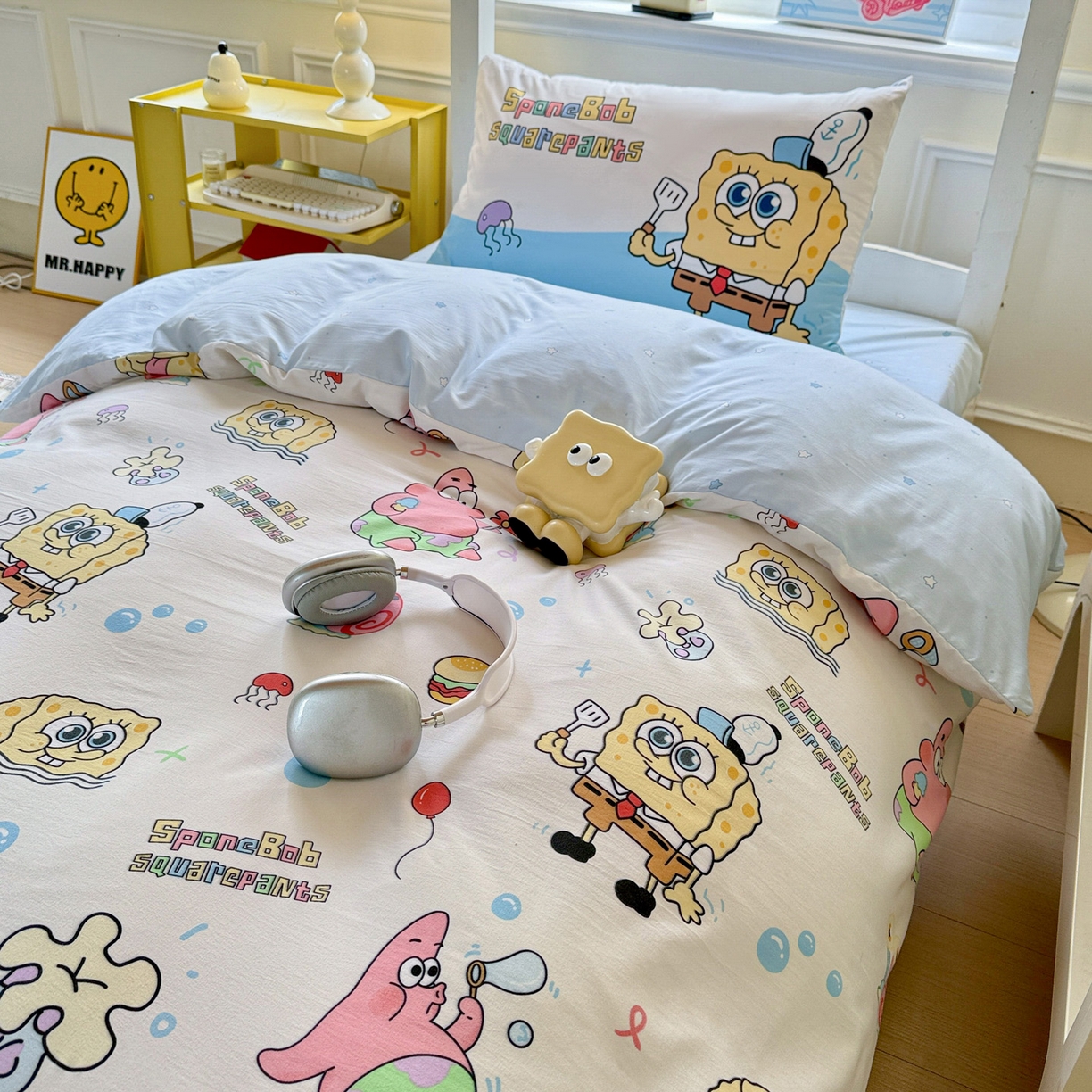 91家纺网 家纺一手货源 找家纺 海岛哥哥 2025新款软柔棉105g大版双面印花宿舍学生三件套上下铺三件套 海绵小宝