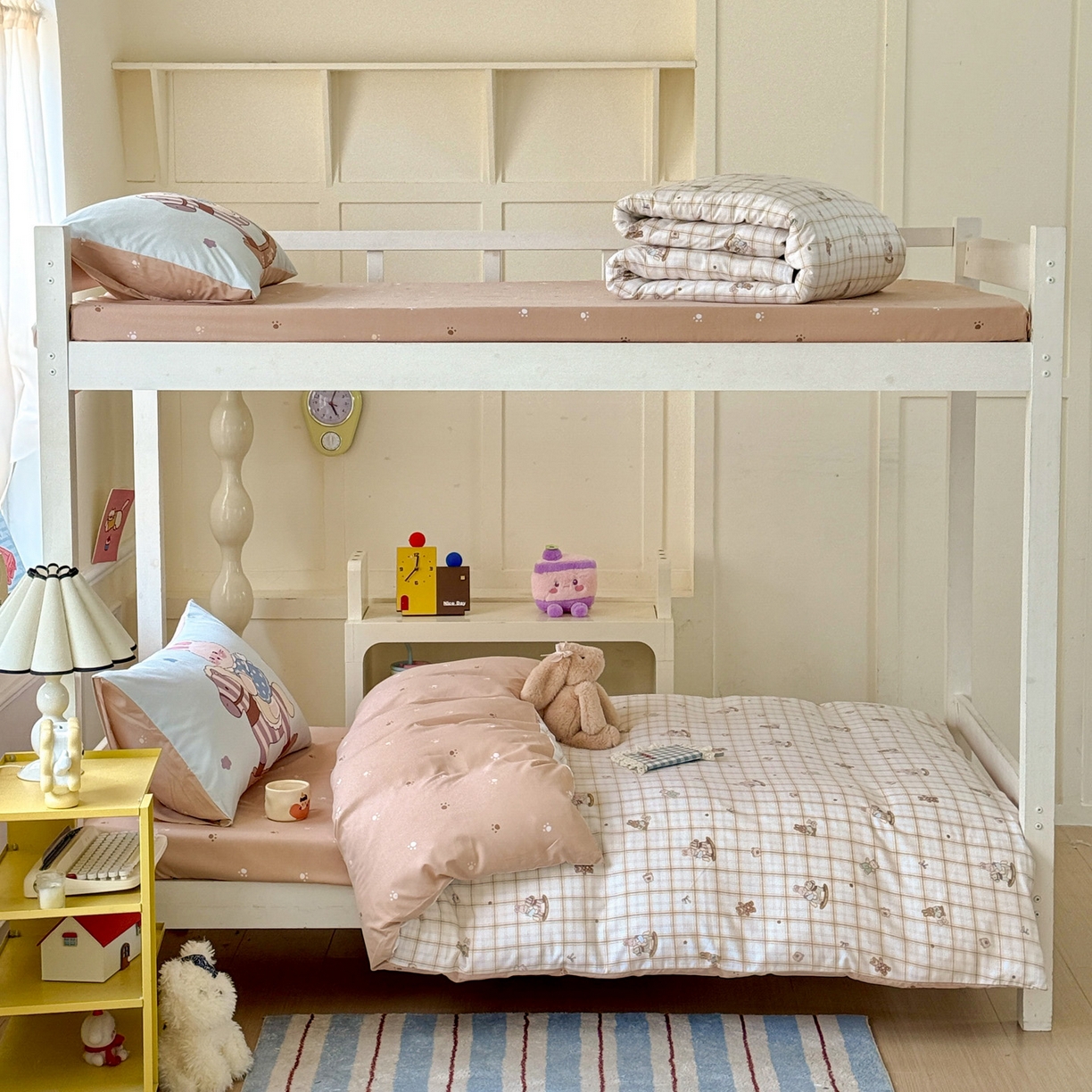 91家纺网 家纺一手货源 找家纺 海岛哥哥 2025新款软柔棉105g大版双面印花宿舍学生三件套上下铺三件套 可可小兔