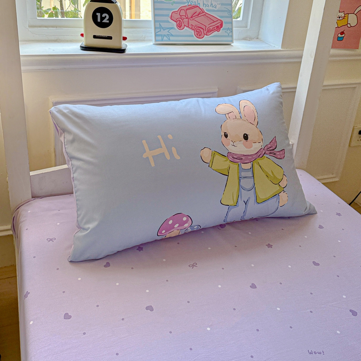 91家纺网 家纺一手货源 找家纺 海岛哥哥 2025新款软柔棉105g大版双面印花宿舍学生三件套上下铺三件套 萌兔花园米