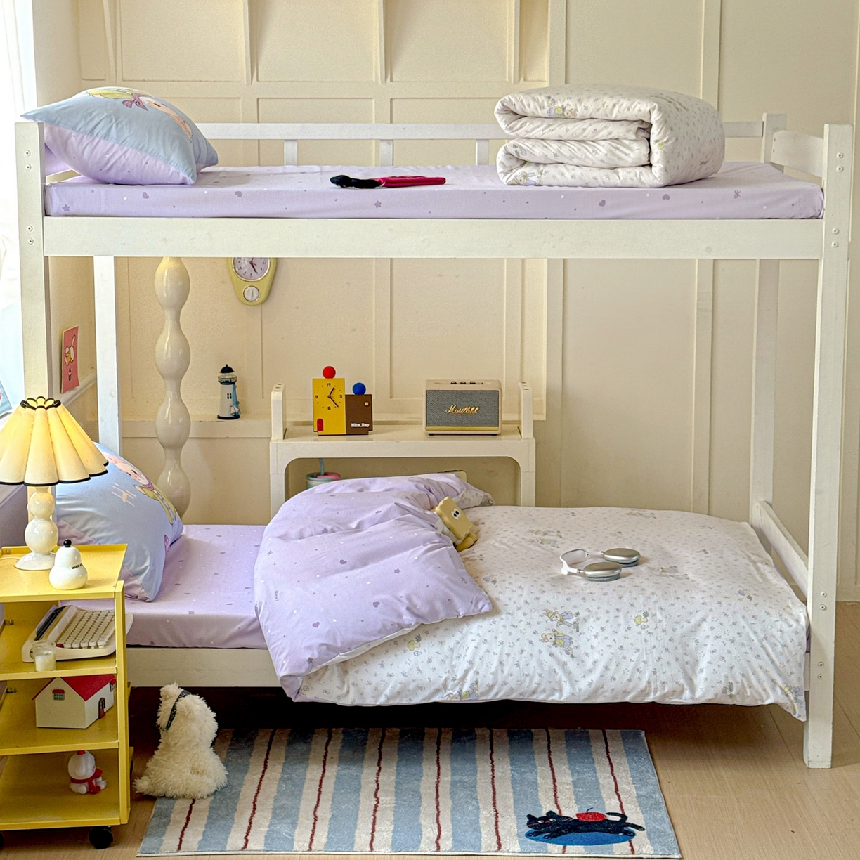 91家纺网 家纺一手货源 找家纺 海岛哥哥 2025新款软柔棉105g大版双面印花宿舍学生三件套上下铺三件套 萌兔花园米