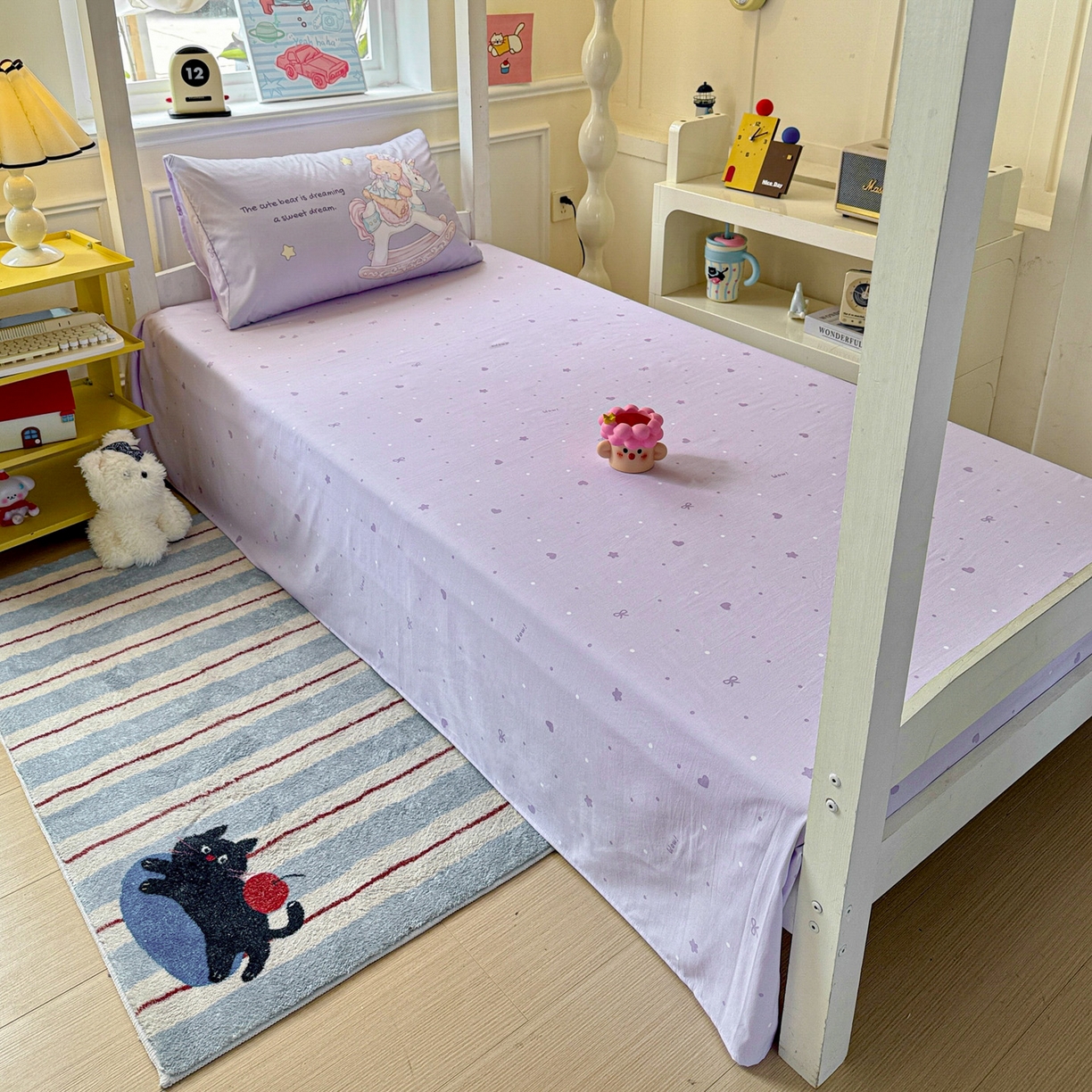 91家纺网 家纺一手货源 找家纺 海岛哥哥 2025新款软柔棉105g大版双面印花宿舍学生三件套上下铺三件套 梦幻乐园