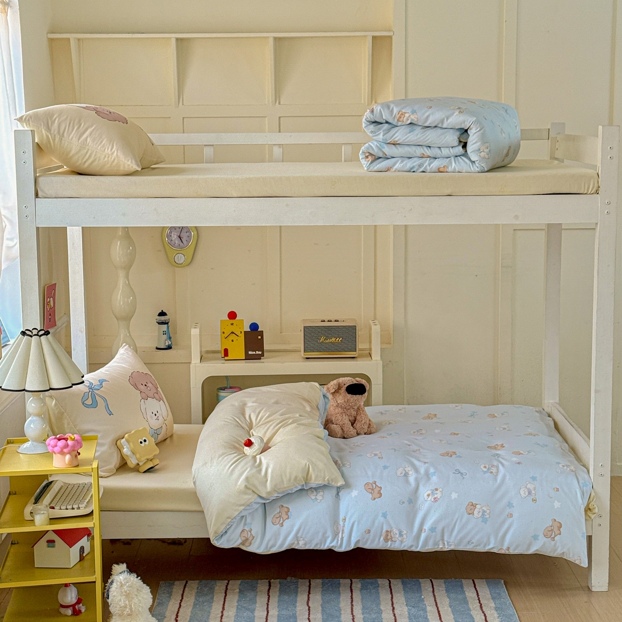 91家纺网 家纺一手货源 找家纺 海岛哥哥 2025新款软柔棉105g大版双面印花宿舍学生三件套上下铺三件套 奶芙小狗