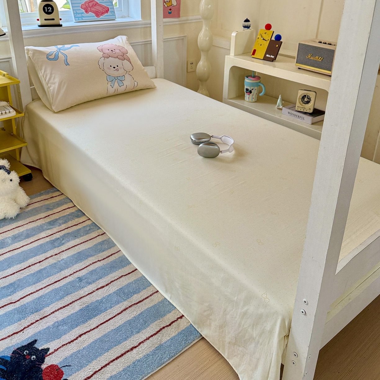 91家纺网 家纺一手货源 找家纺 海岛哥哥 2025新款软柔棉105g大版双面印花宿舍学生三件套上下铺三件套 奶芙小狗