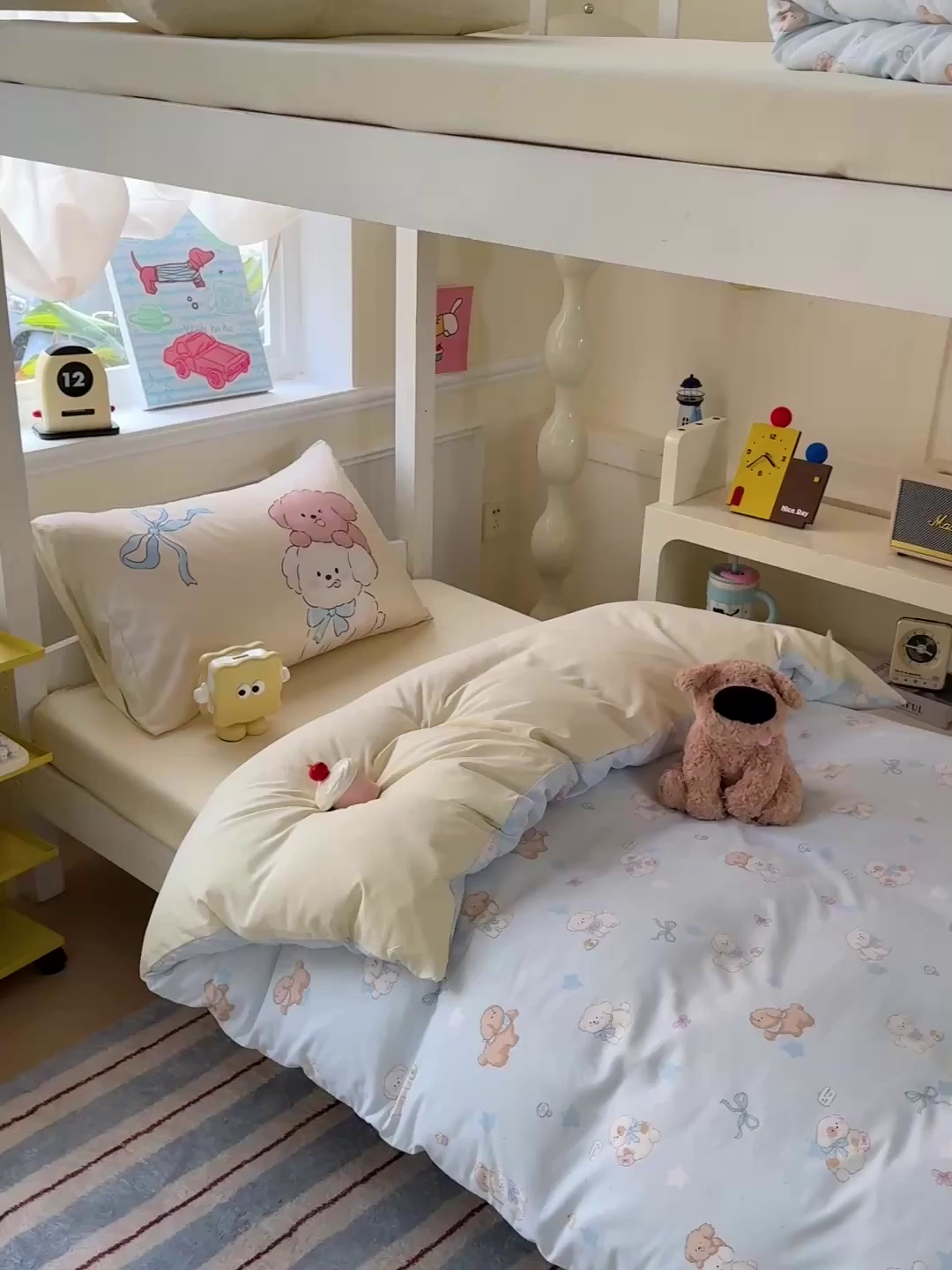 91家纺网 家纺一手货源 找家纺 海岛哥哥 2025新款软柔棉105g大版双面印花宿舍学生三件套上下铺三件套 奶芙小狗