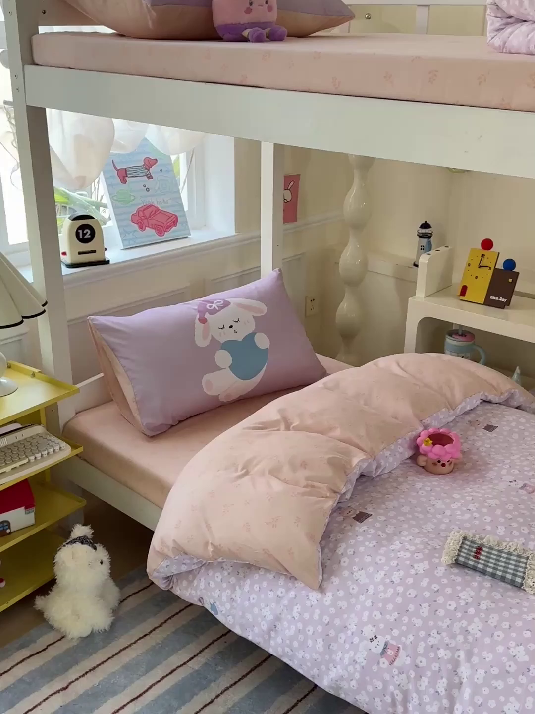 91家纺网 家纺一手货源 找家纺 海岛哥哥 2025新款软柔棉105g大版双面印花宿舍学生三件套上下铺三件套 兔软软