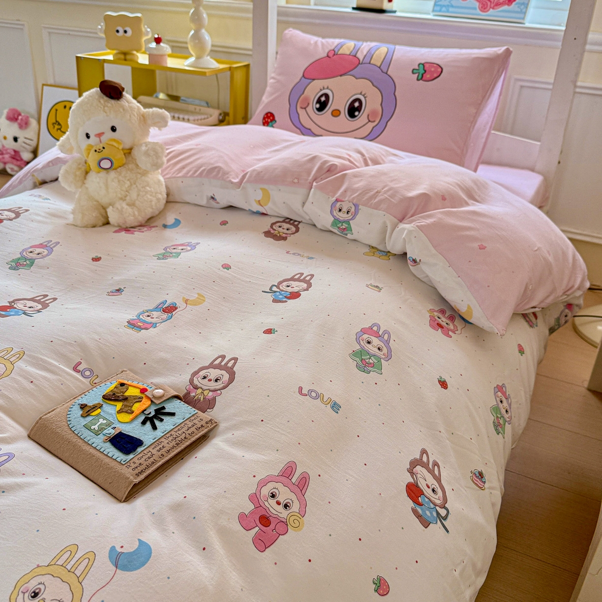 91家纺网 家纺一手货源 找家纺 海岛哥哥 2025新款软柔棉105g大版双面印花宿舍学生三件套上下铺三件套 娃娃家族