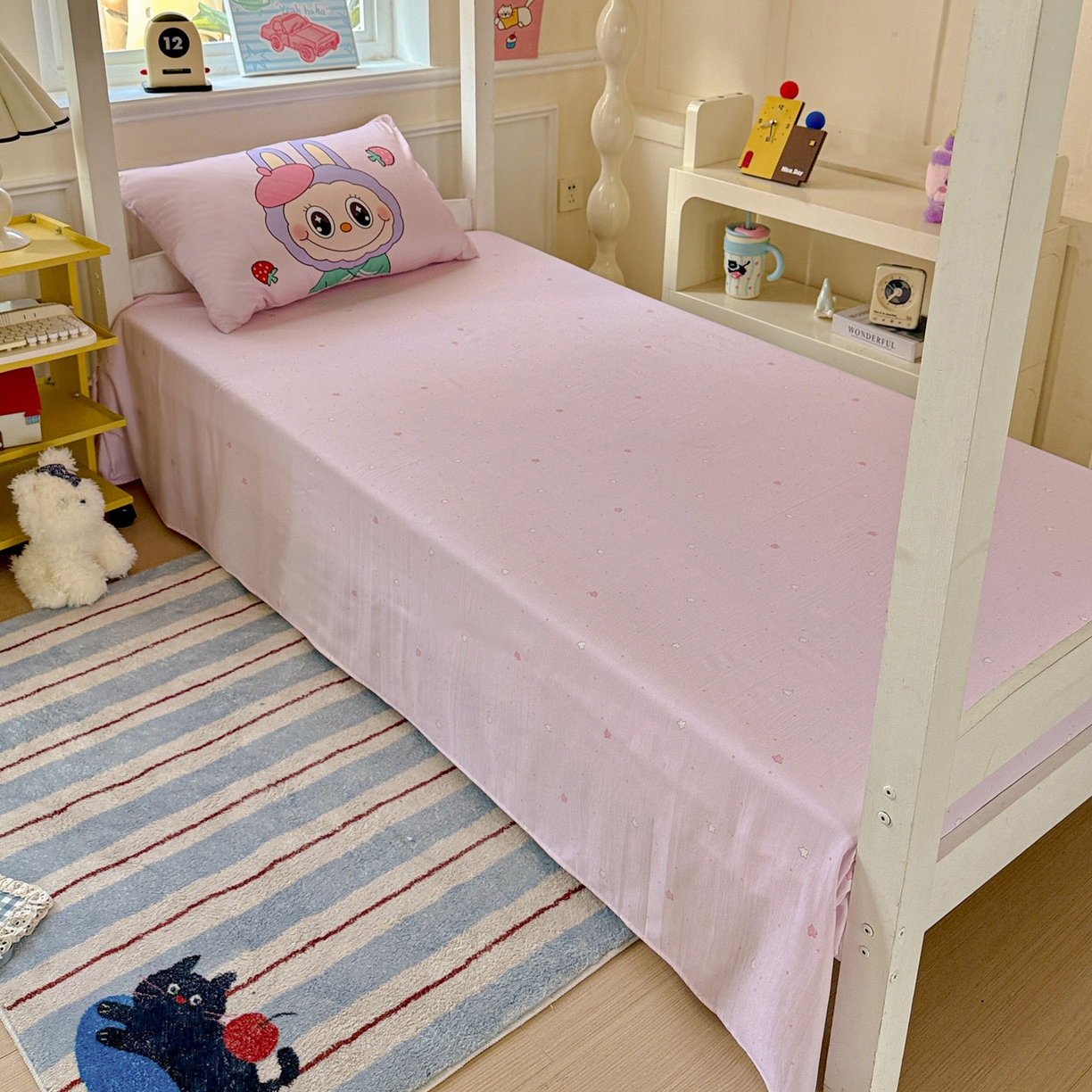 91家纺网 家纺一手货源 找家纺 海岛哥哥 2025新款软柔棉105g大版双面印花宿舍学生三件套上下铺三件套 娃娃家族