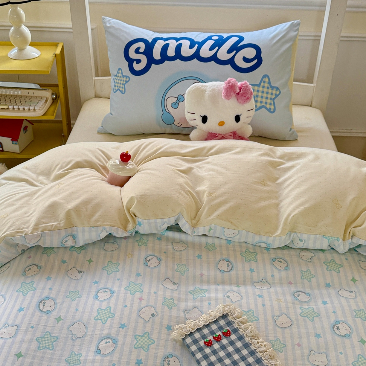 海岛哥哥 2025新款软柔棉105g大版双面印花宿舍学生三件套上下铺三件套 星星凯蒂蓝
