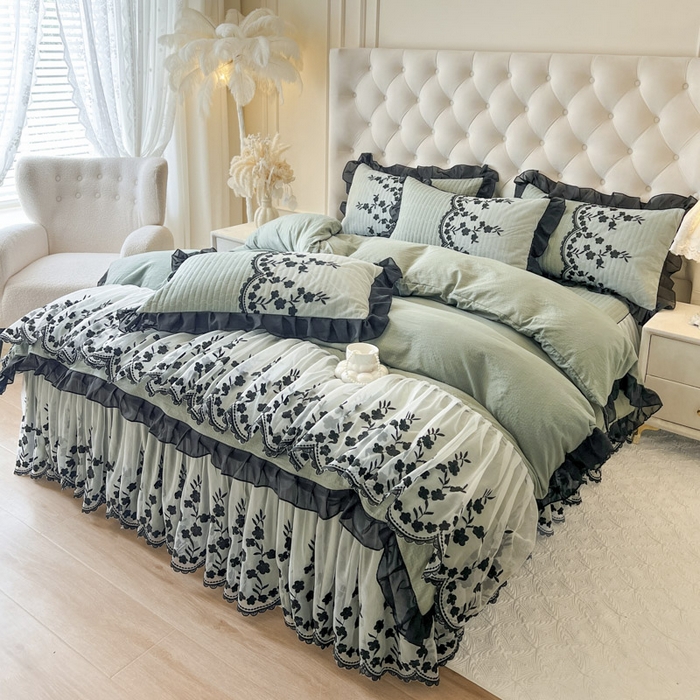 91家纺网 家纺一手货源 找家纺 （总）恋尚 2025新款香云纱床裙四件套-赫本妮娅