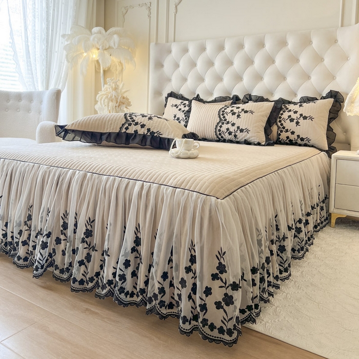 91家纺网 家纺一手货源 找家纺 恋尚 2025新款香云纱床裙四件套-赫本妮娅 赫本妮娅-米驼