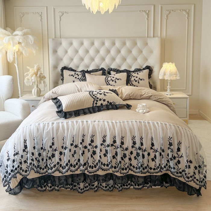 91家纺网 家纺一手货源 找家纺 恋尚 2025新款香云纱床裙四件套-赫本妮娅 赫本妮娅-米驼