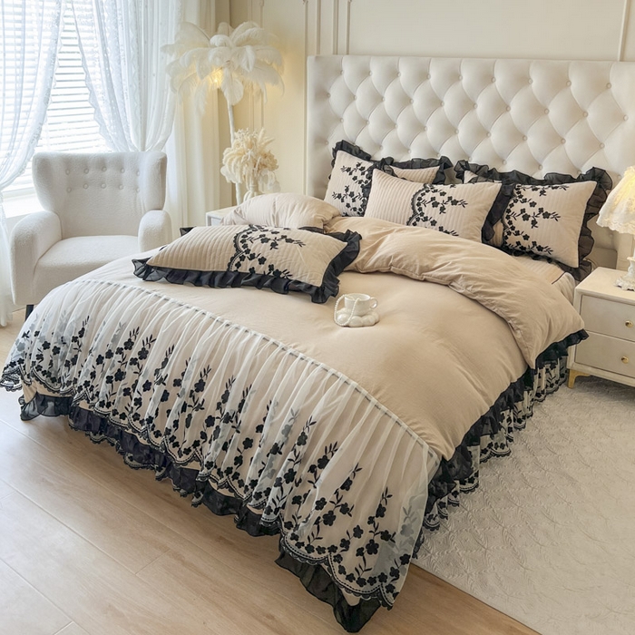 91家纺网 家纺一手货源 找家纺 恋尚 2025新款香云纱床裙四件套-赫本妮娅 赫本妮娅-米驼