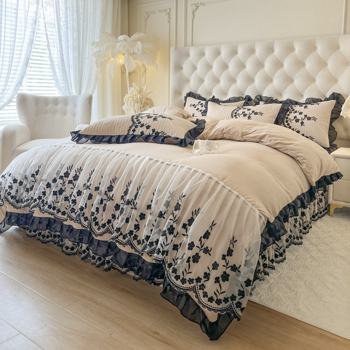 91家纺网 家纺一手货源 找家纺 恋尚 2025新款香云纱床裙四件套-赫本妮娅 赫本妮娅-米驼