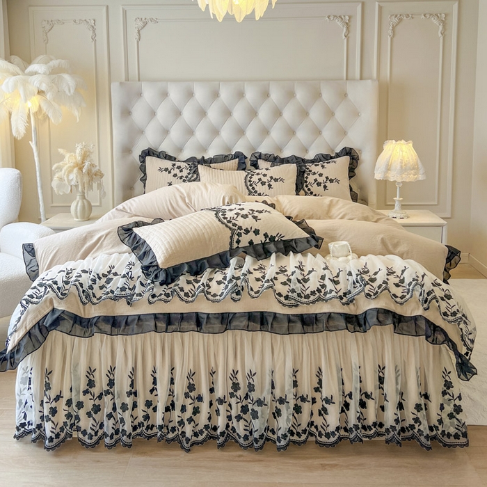 91家纺网 家纺一手货源 找家纺 恋尚 2025新款香云纱床裙四件套-赫本妮娅 赫本妮娅-米驼