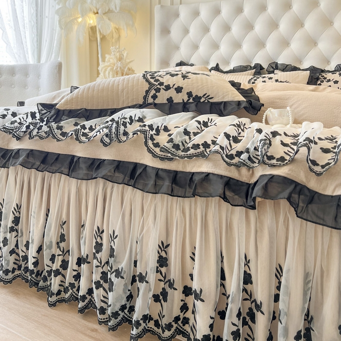 91家纺网 家纺一手货源 找家纺 恋尚 2025新款香云纱床裙四件套-赫本妮娅 赫本妮娅-米驼