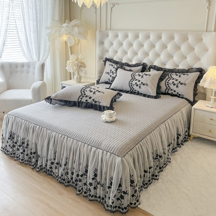 91家纺网 家纺一手货源 找家纺 恋尚 2025新款香云纱床裙四件套-赫本妮娅 赫本妮娅-浅灰