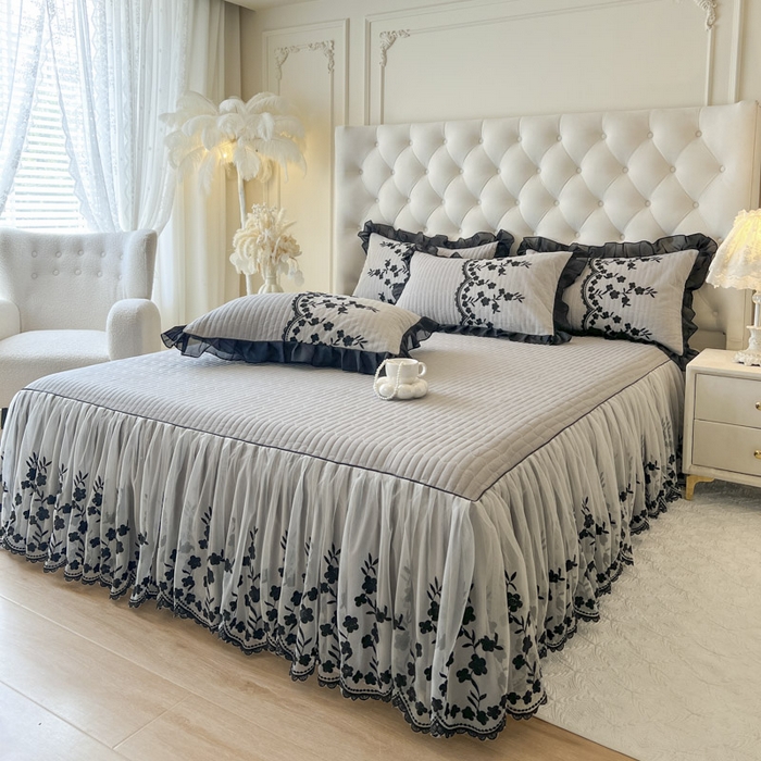 91家纺网 家纺一手货源 找家纺 恋尚 2025新款香云纱床裙四件套-赫本妮娅 赫本妮娅-浅灰