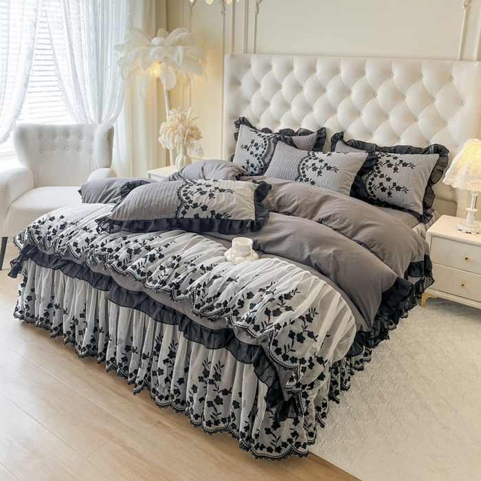 恋尚 2025新款香云纱床裙四件套-赫本妮娅 赫本妮娅-深灰